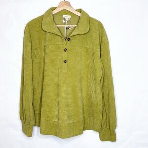 OTT Green Corduroy 1/4 Button-Up Top (L)